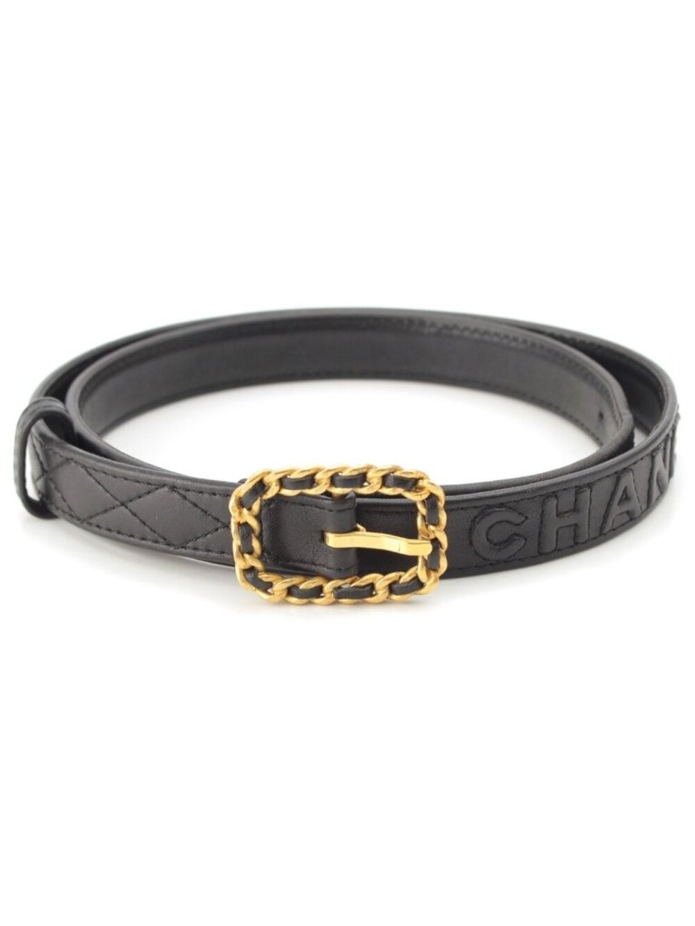 Chanel 96P Leather Quilted Vintage Belt Black 70/28